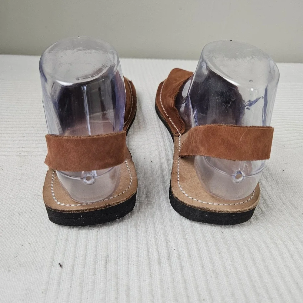 Handmade Slip On Leather Sandals Sz 37 6.5 7 Brown Shoes Slingback‎